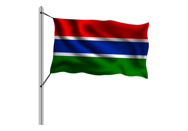 Размахивание Флагом Гамбии Флагштоке Изолированном Фоне Флаг Гамбии Векторная Иллюстрация — стоковый вектор