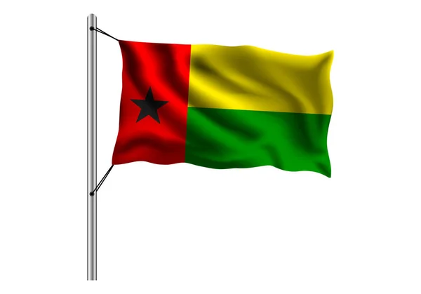 Waving Gwinea Bissau Flaga Maszt Białym Tle Flaga Gwinei Bissau — Wektor stockowy
