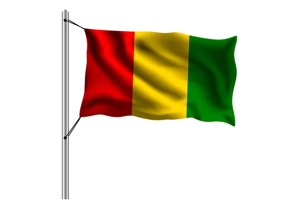 Waving Gwinea Flaga Maszt Białym Tle Flaga Gwinei Wektor Ilustracji — Wektor stockowy