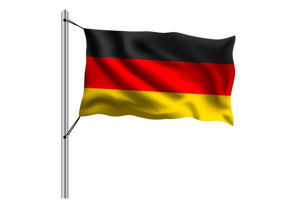 孤立した背景の旗柱にドイツ国旗を振る ドイツの旗 ベクトルイラスト — ストックベクタ