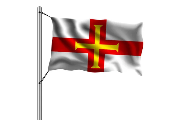 Waving Guernsey Flagga Flaggstång Isolerad Bakgrund Flagga Guernsey Vektor Illustration — Stock vektor