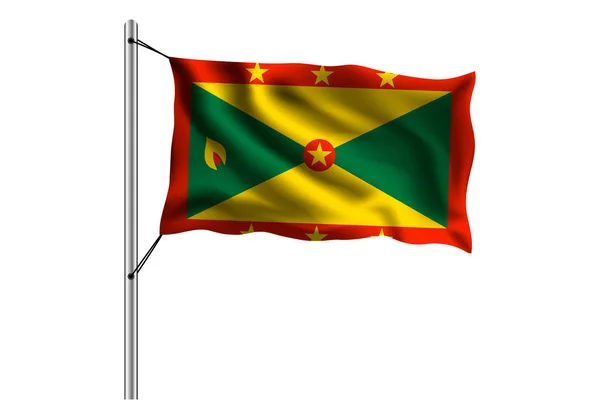 Zole Arka Planda Bayrak Direğine Grenada Bayrağı Sallamak Grenada Bayrağı — Stok Vektör