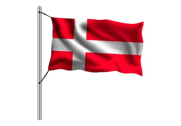 孤立した背景の旗柱にデンマークの旗を振る デンマークの旗 ベクトルイラスト — ストックベクタ