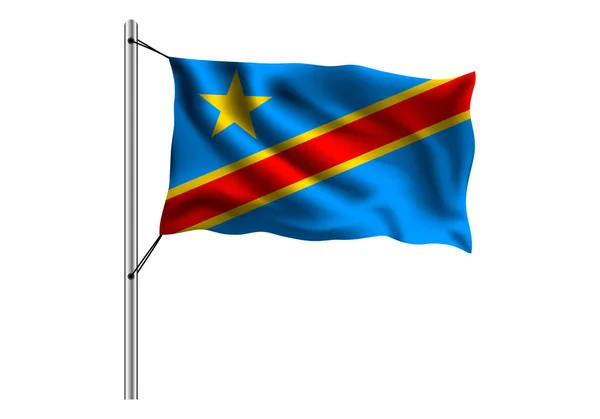 Флаг Демократической Республики Конго Флагштоке Изолированном Фоне Флаг Демократической Республики — стоковый вектор