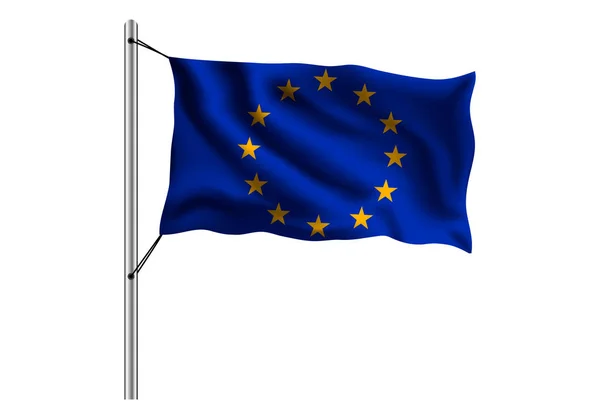 Europafahne Auf Fahnenmast Auf Isoliertem Hintergrund Europafahne Vektorillustration — Stockvektor