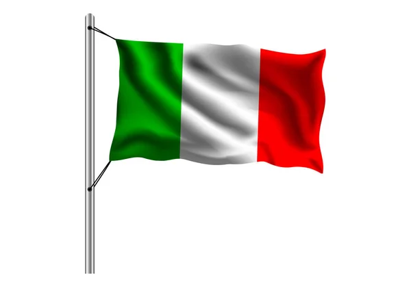 Флаг Италии Флагштоке Изолированном Фоне Флаг Италии Векторная Иллюстрация — стоковый вектор