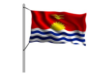 İzole arka planda bayrak direğine Kiribati bayrağı sallamak, Kiribati bayrağı, vektör illüstrasyon