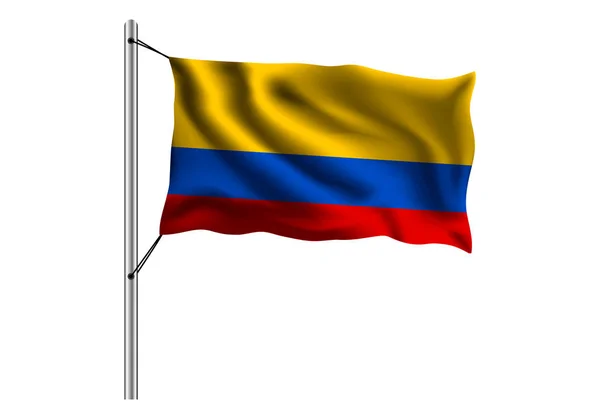 Vinka Colombia Flagga Flaggstång Isolerad Bakgrund Flagga Colombia Vektor Illustration — Stock vektor