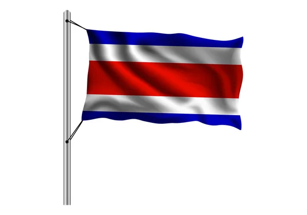 Vinka Costa Rica Flagga Flaggstång Isolerad Bakgrund Flagga Costa Rica — Stock vektor