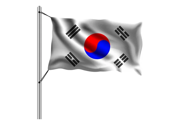 Размахивание Флагом Кореи Флагштоке Изолированном Фоне Флаг Кореи Векторная Иллюстрация — стоковый вектор