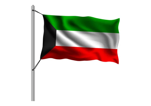 Acenando Bandeira Kuwait Mastro Bandeira Fundo Isolado Bandeira Kuwait Ilustração — Vetor de Stock