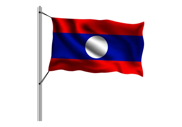 Vinka Laos Flagga Flaggstång Isolerad Bakgrund Flagga Laos Vektor Illustration — Stock vektor