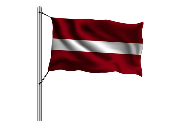 Mengibarkan Bendera Latvia Pada Tiang Bendera Pada Latar Belakang Terisolasi - Stok Vektor