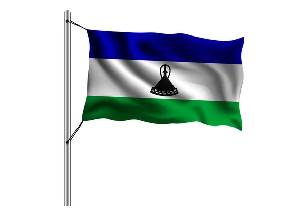 Waving Lesotho Flaga Maszt Białym Tle Flaga Lesotho Ilustracja Wektorowa — Wektor stockowy