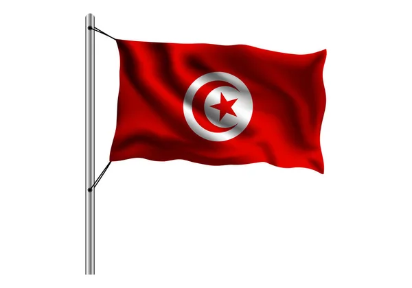 Viftande Tunisien Flagga Flaggstång Isolerad Bakgrund Flagga Tunisien Vektor Illustration — Stock vektor