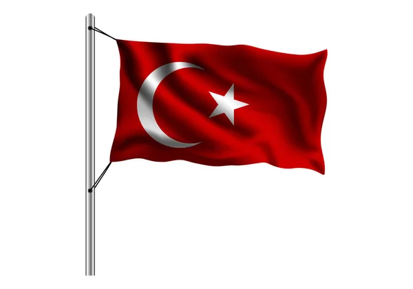 Sventolando Bandiera Turca Pennone Sfondo Isolato Bandiera Turca Illustrazione Vettoriale — Vettoriale Stock