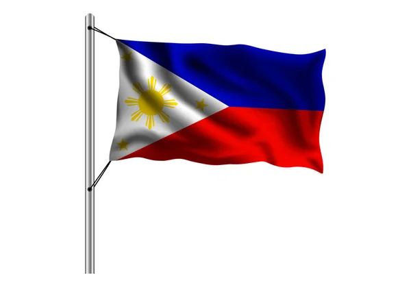 在隔离背景的旗杆上挥舞菲律宾国旗 菲律宾国旗 矢量插图 — 图库矢量图片