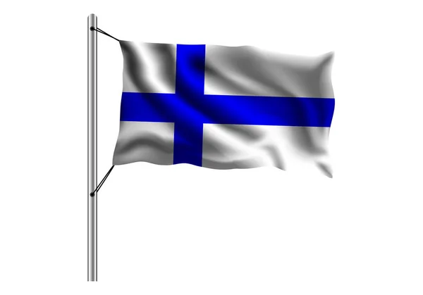 Zwaaien Finland Vlag Vlaggenmast Geïsoleerde Achtergrond Vlag Van Finland Vector — Stockvector