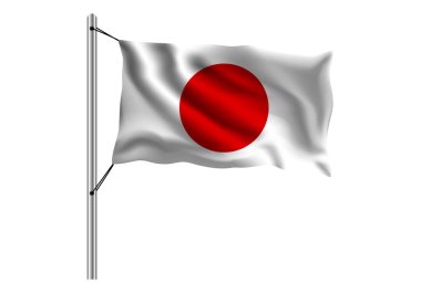 İzole arka planda bayrak direğine Japonya bayrağı sallamak, Japonya bayrağı, vektör illüstrasyon