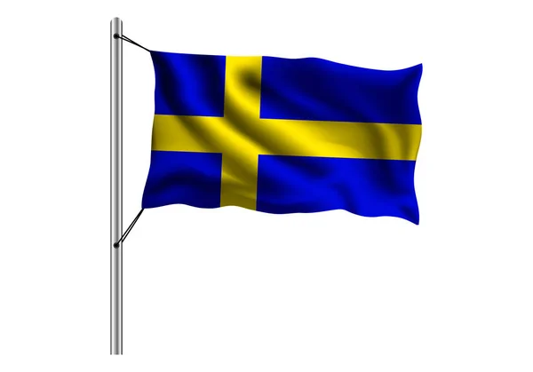 Розмахуючи Прапором Швеції Флагштоці Ізольованому Фоні Прапор Швеції Векторна Ілюстрація — стоковий вектор