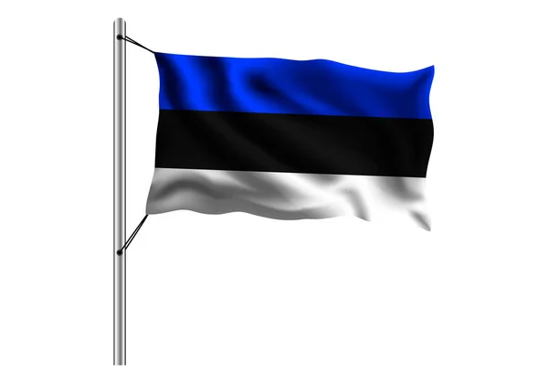 孤立した背景の旗柱にエストニアの旗を振る エストニアの旗 ベクトルイラスト — ストックベクタ
