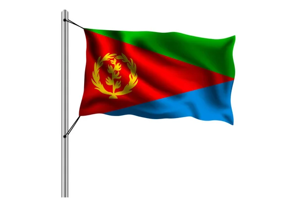 Ondeando Bandera Eritrea Sobre Asta Bandera Sobre Fondo Aislado Bandera — Archivo Imágenes Vectoriales