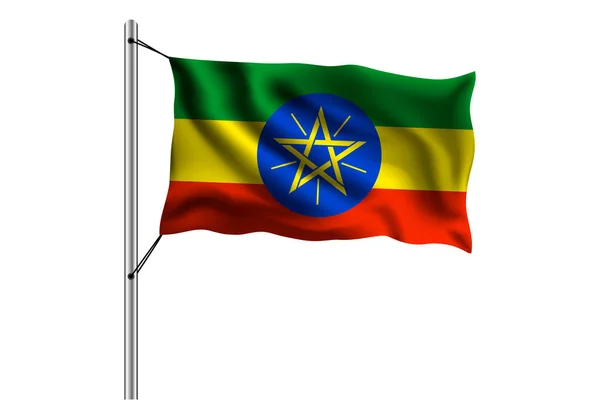 Размахивание Флагом Эфиопии Флагштоке Изолированном Фоне Флаг Эфиопии Векторная Иллюстрация — стоковый вектор
