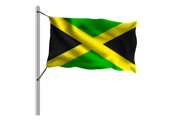 Drapeau Jamaïcain Agité Sur Mât Sur Fond Isolé Drapeau Jamaïcain — Image vectorielle