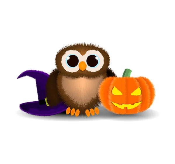 Modèle Halloween Peluche Hibou Avec Chapeau Citrouille Sur Fond Isolé — Image vectorielle