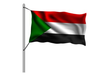 Izole arka planda bayrak direğine Sudan bayrağı sallamak, Sudan bayrağı, vektör illüstrasyon
