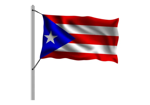 Waving Puerto Rico Flag Flagpole Isolated Background Flag Puerto Rico — Stock Vector