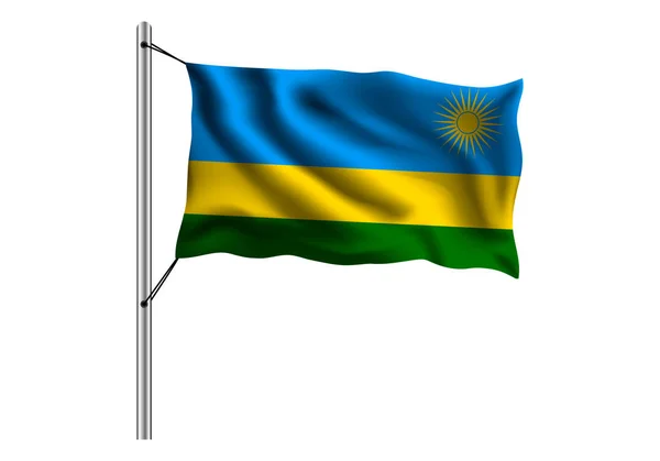 Mengibarkan Bendera Rwanda Tiang Bendera Pada Latar Belakang Terisolasi Bendera - Stok Vektor