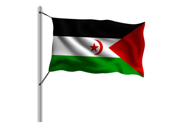 Waving Västsahariska Arabiska Demokratiska Republiken Flagga Flaggstång Isolerad Bakgrund Flagga — Stock vektor