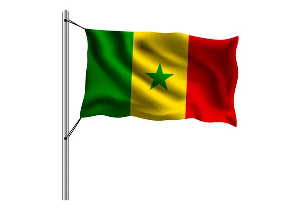 Zwaaiende Senegal Vlag Vlaggenmast Geïsoleerde Achtergrond Vlag Van Senegal Vector — Stockvector