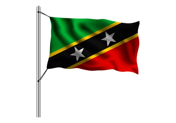 Zwaaien Saint Kitts Nevis Vlag Vlaggenmast Geïsoleerde Achtergrond Vlag Van — Stockvector