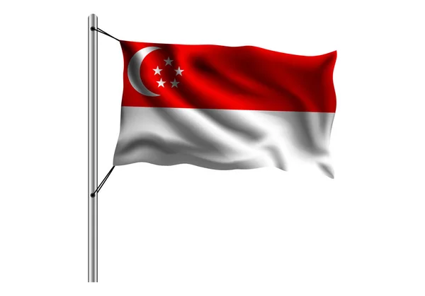 Viftande Singapore Flagga Flaggstång Isolerad Bakgrund Flagga Singapore Vektor Illustration — Stock vektor