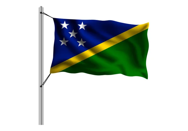 Waving Solomon Islands Flag Flagpole Isolated Background Flag Solomon Islands — Stock Vector
