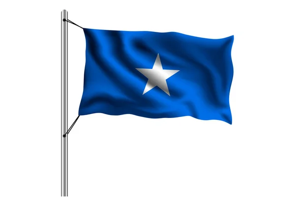 Waving Somalia Flaga Maszt Białym Tle Flaga Somalii Wektor Ilustracji — Wektor stockowy