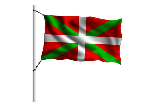 Lambaikan Bendera Basque Country Pada Tiang Bendera Latar Belakang Terisolasi - Stok Vektor