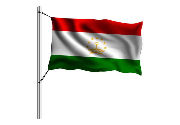孤立した背景に旗柱にタジキスタンの旗を振る タジキスタンの旗 ベクトルイラスト — ストックベクタ