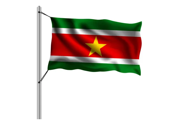 Размахивание Флагом Суринама Флагштоке Изолированном Фоне Флаг Суринама Векторная Иллюстрация — стоковый вектор