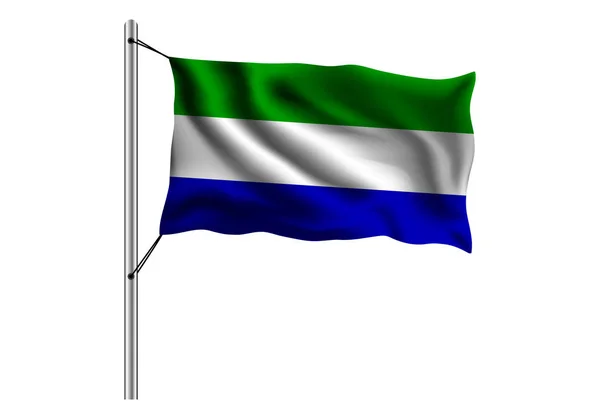 在孤立的背景上挥舞塞拉利昂国旗 塞拉利昂国旗 矢量插图 — 图库矢量图片