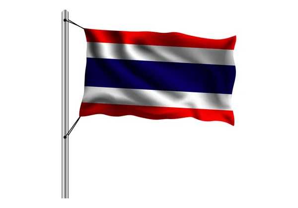 Viftande Thailand Flagga Flaggstång Isolerad Bakgrund Flagga Thailand Vektor Illustration — Stock vektor