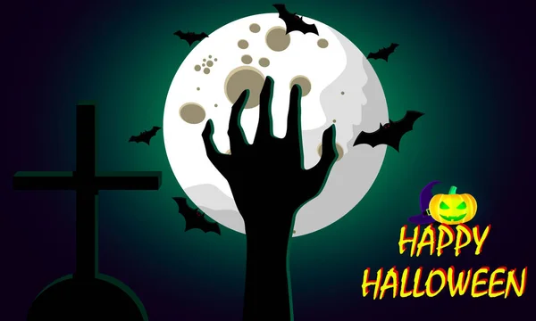 Happy Halloween Maan Achtergrond Met Hand Coming Out Van Het — Stockvector