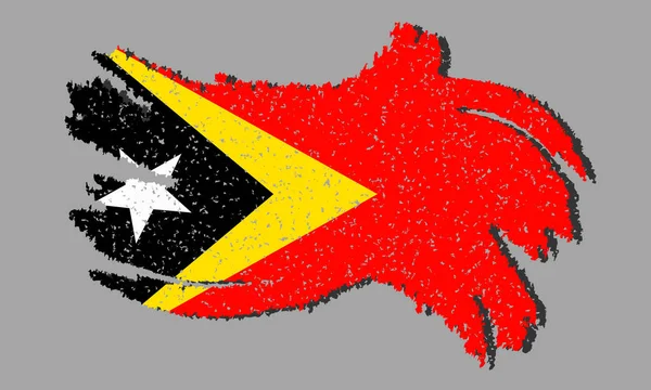 Timor Oriental Bandera Grunge Timor Oriental Bandera Con Sombra Vector — Vector de stock