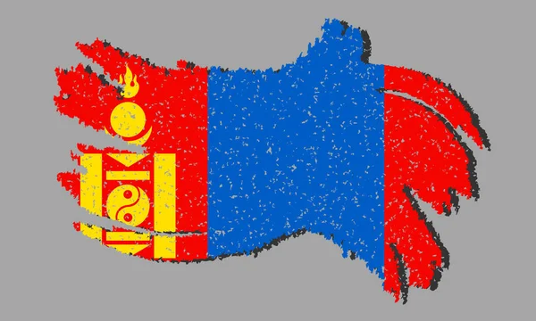 Grunge Mongólia Zászló Mongólia Zászló Árnyékot Elszigetelt Háttér Vektor Illusztráció — Stock Vector
