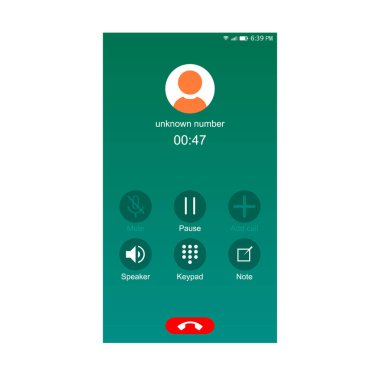 Telefon arama ekranı arayüzü, simgeleri ile arama ekranı şablonu, vektör illüstrasyon
