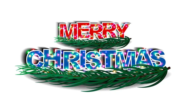 Banner Feliz Navidad Sobre Fondo Blanco Con Rama Abeto Guirnalda — Vector de stock