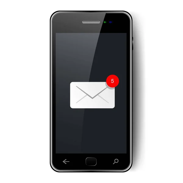 İşaret fişeği ve gölgesi olan siyah telefon, e-posta konsepti, gelen mesaj, vektör illüstrasyonu