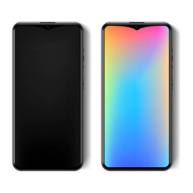 İzole edilmiş bir arka planda gerçekçi modern akıllı telefon, tasarımın için parlak bir ekran, vektör illüstrasyonlu akıllı telefon düzeni